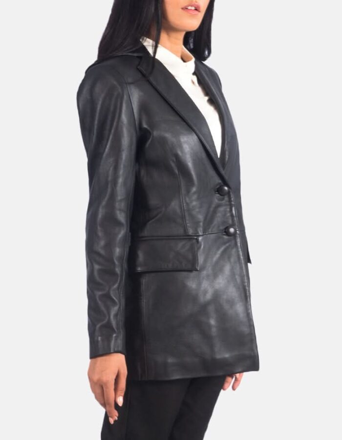Marilyn Black Leather Blazer - Leather Clan