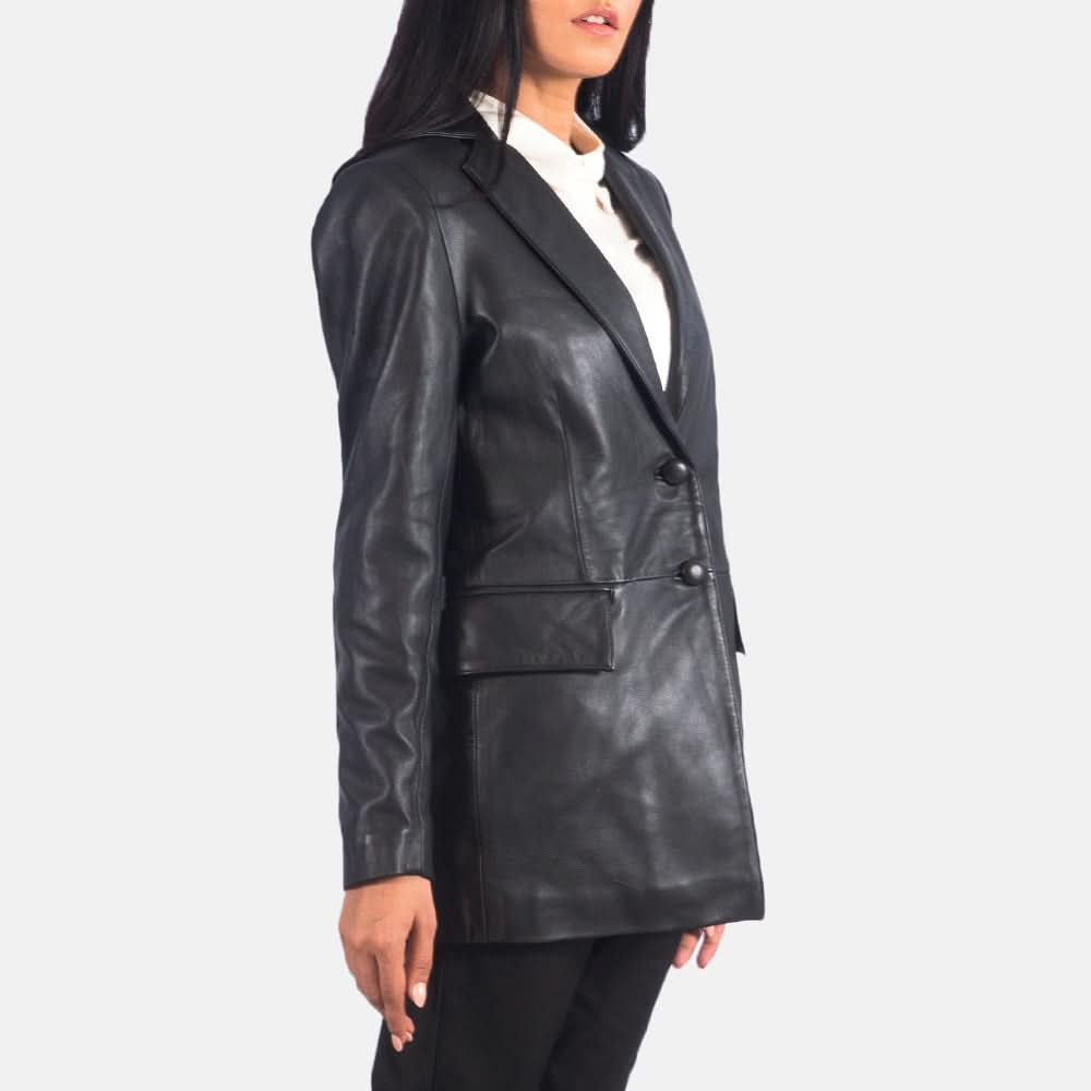 Marilyn Black Leather Blazer - Leather Clan