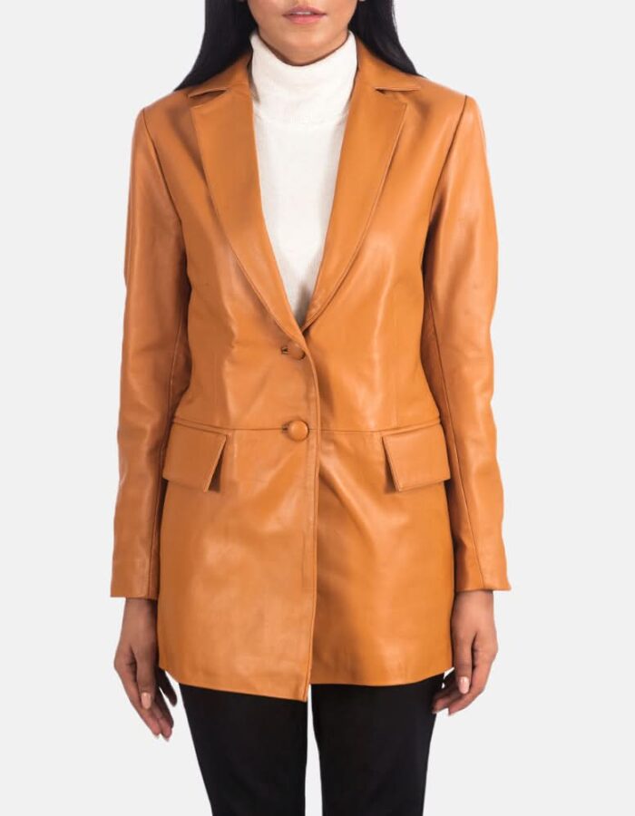 Marilyn Tan Brown Leather Blazer - Leather Clan
