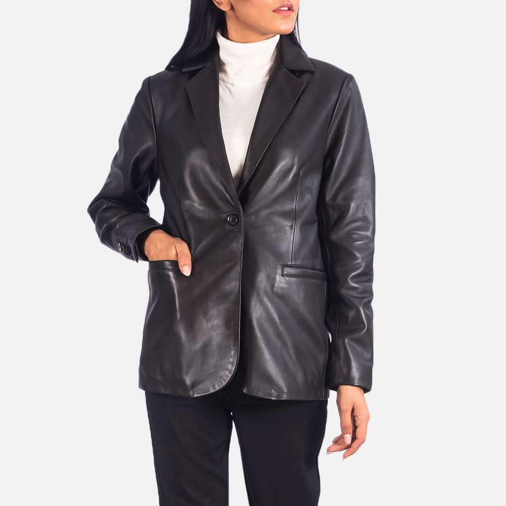 Norma Brown Leather Blazer - Leather Clan