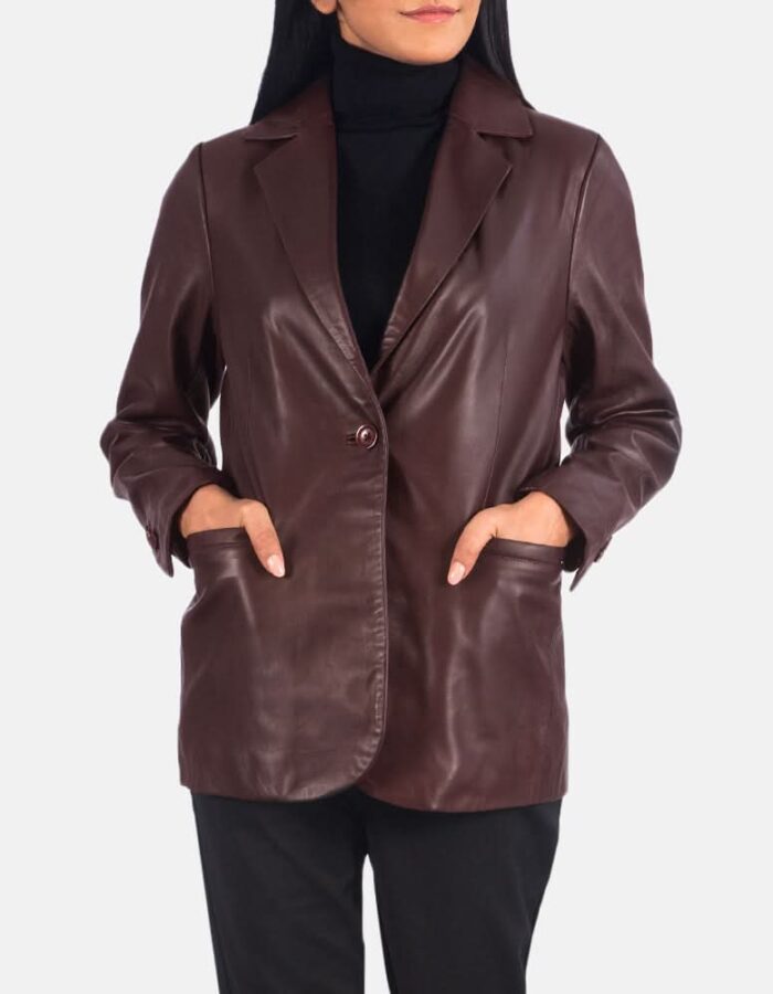 Norma Maroon Leather Blazer - Leather Clan