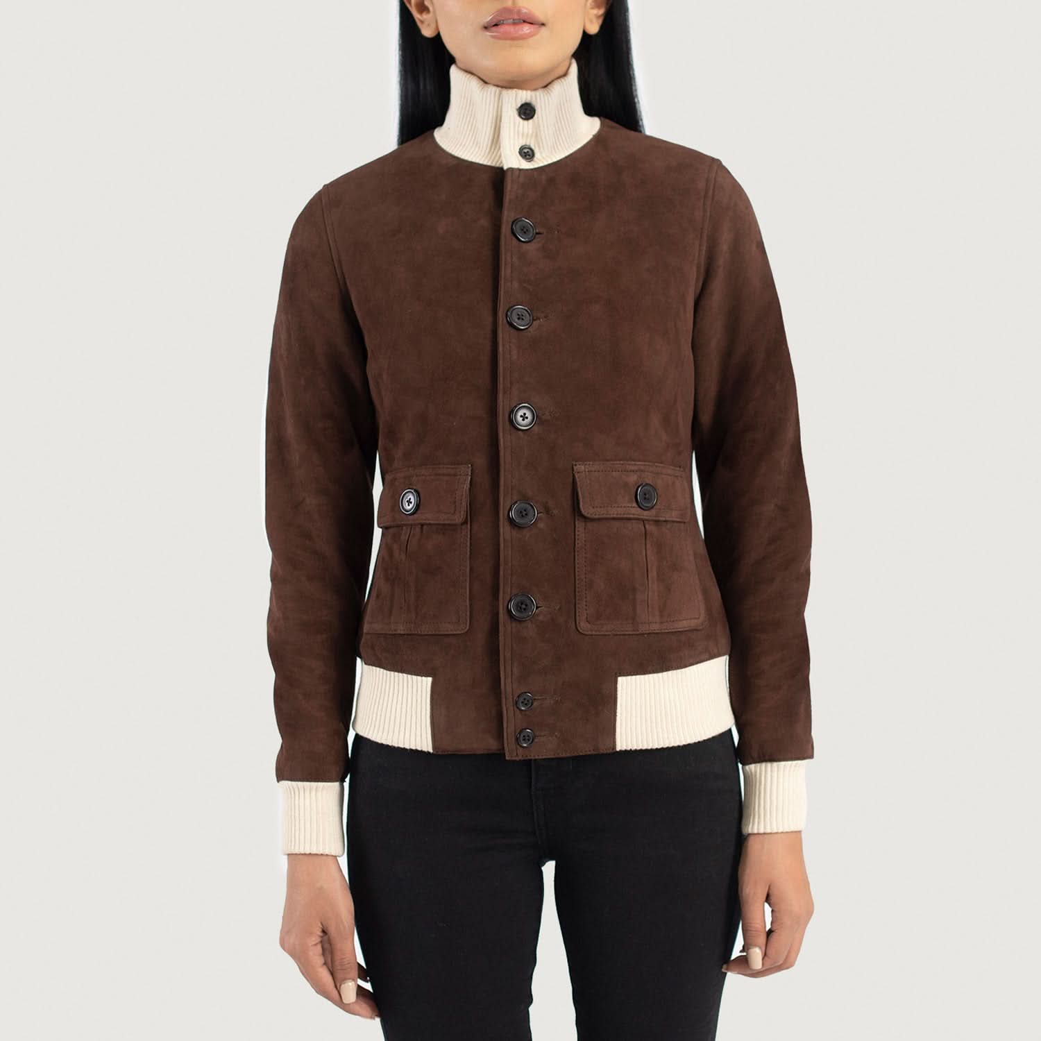 Sasha A1 Mocha Suede Bomber Jacket - Leather Clan