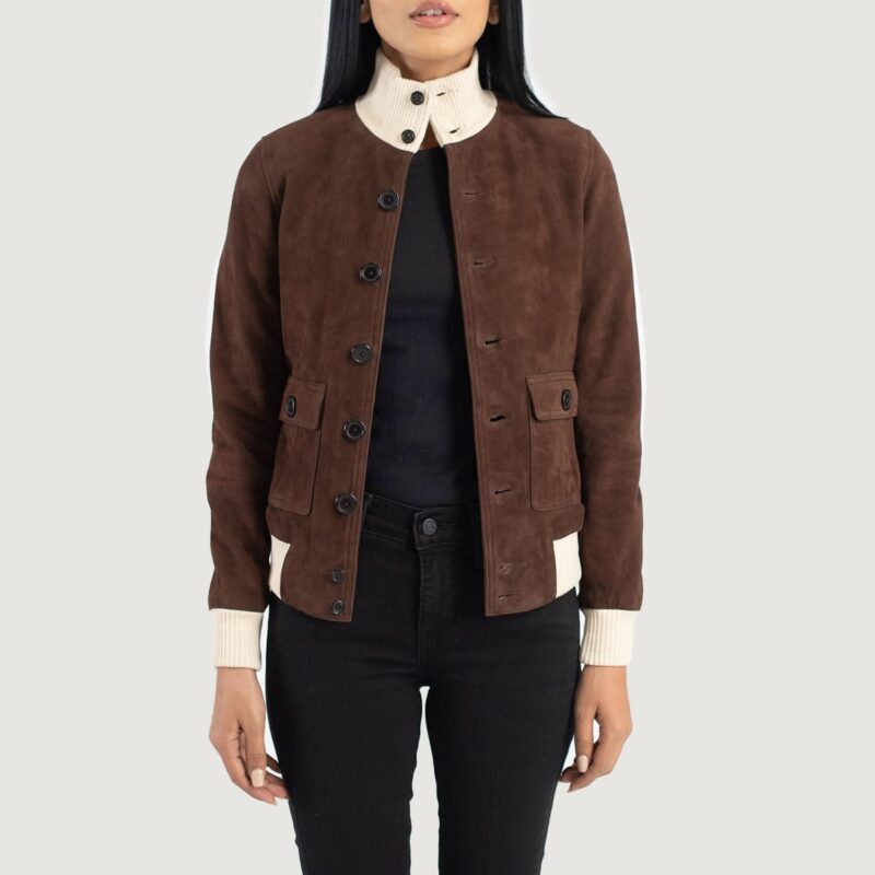 Sasha A1 Mocha Suede Bomber Jacket - Leather Clan