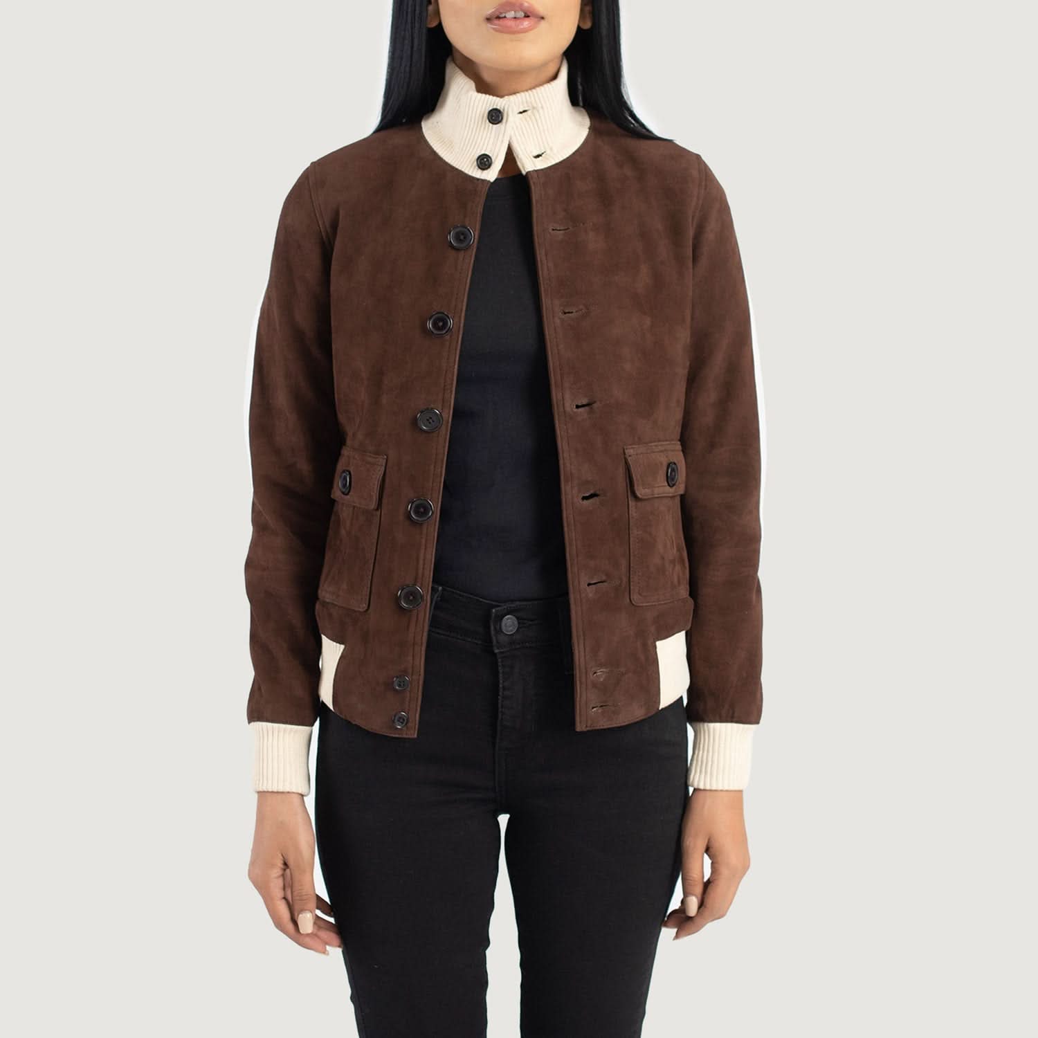 Sasha A1 Mocha Suede Bomber Jacket - Leather Clan