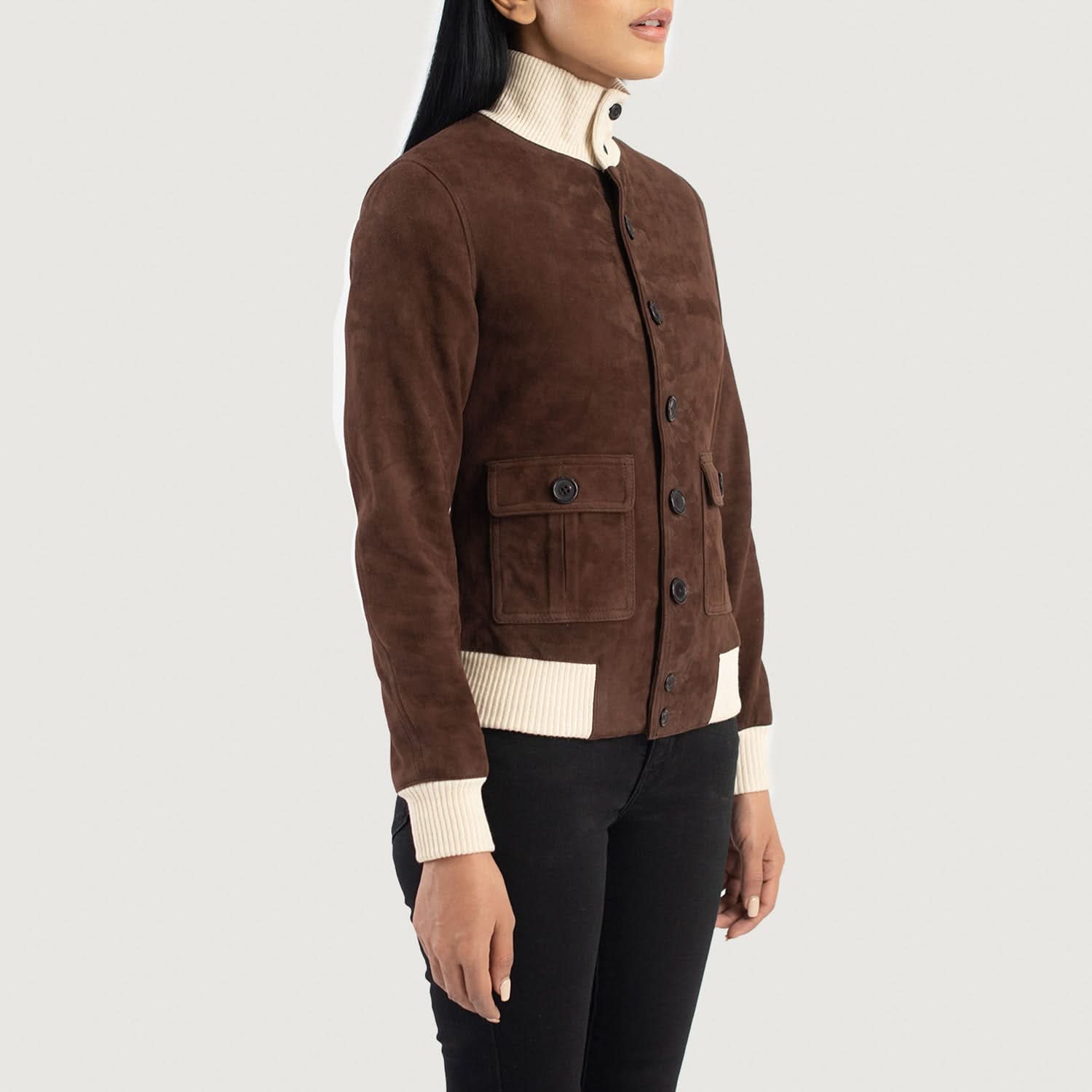 Sasha A1 Mocha Suede Bomber Jacket - Leather Clan