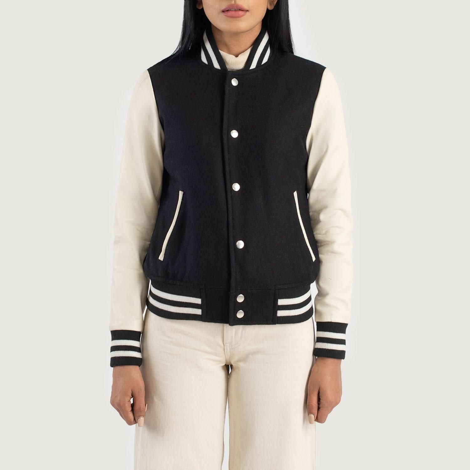 Savant Black & White Hybrid Varsity Jacket - Leather Clan