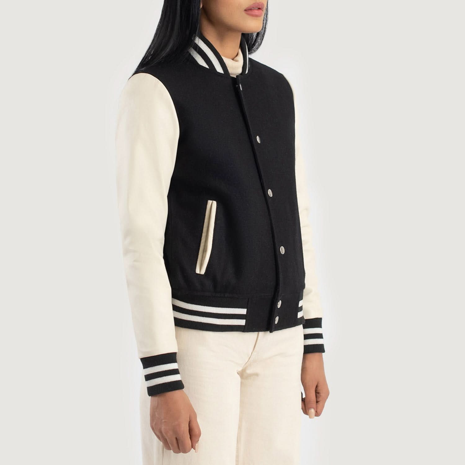 Savant Black & White Hybrid Varsity Jacket - Leather Clan