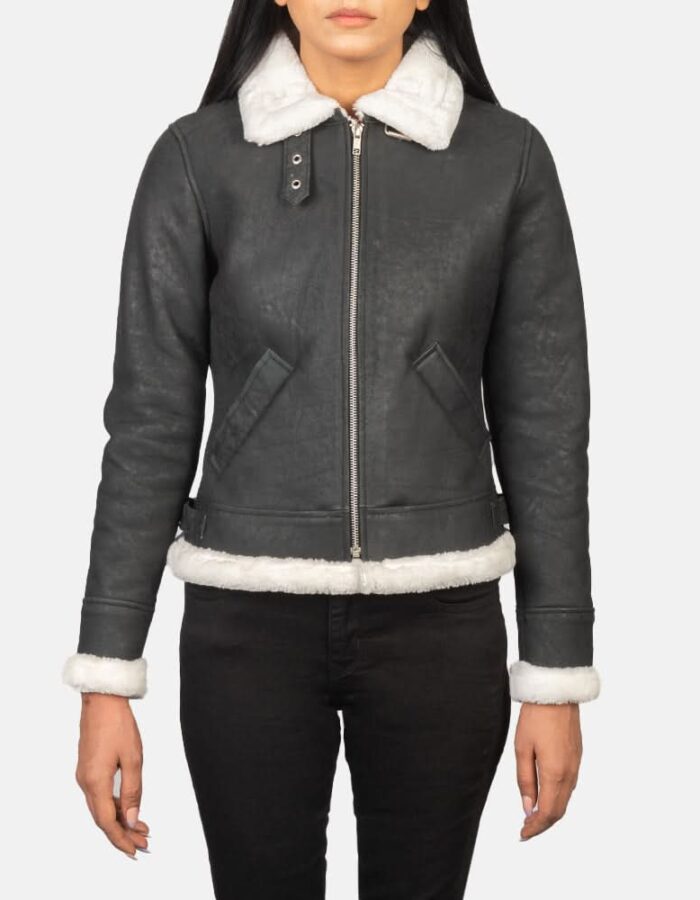 Sherilyn B-3 Black & White Leather Bomber Jacket - Leather Clan