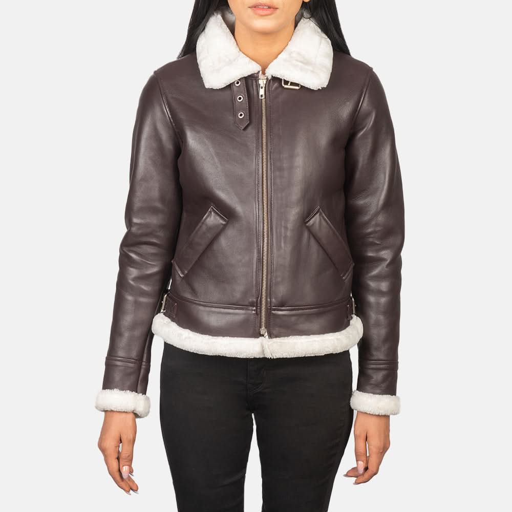 Sherilyn B-3 Maroon Leather Bomber Jacket - Leather Clan