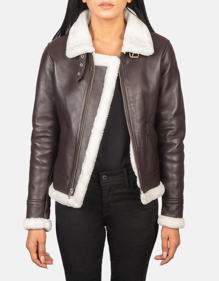 Sherilyn B-3 Maroon Leather Bomber Jacket - Leather Clan