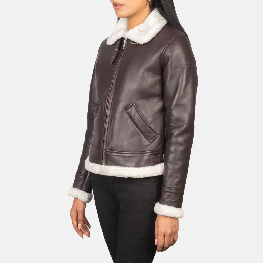 Sherilyn B-3 Maroon Leather Bomber Jacket - Leather Clan