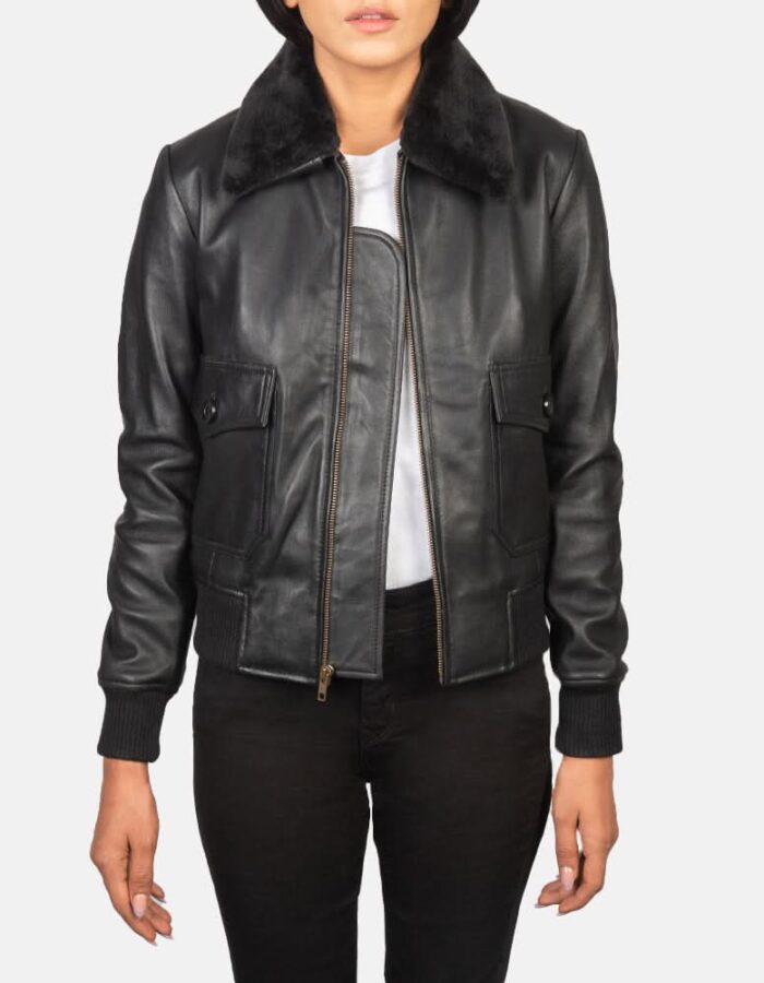 Stella G-1 Black Leather Bomber Jacket - Leather Clan