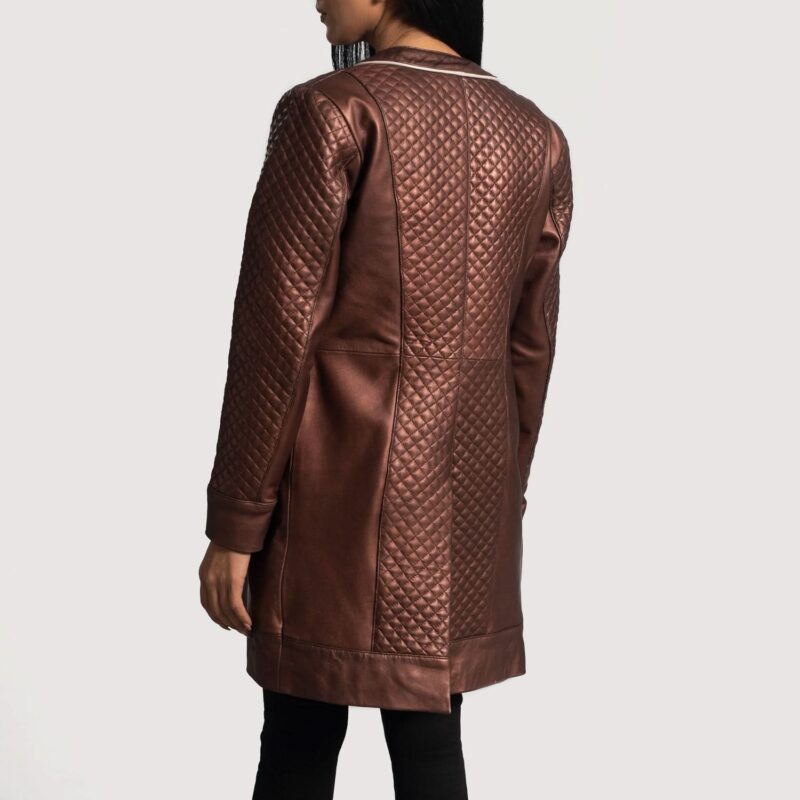 Trudy Lane Quilted Maroon Leather Coat - Leather Clan