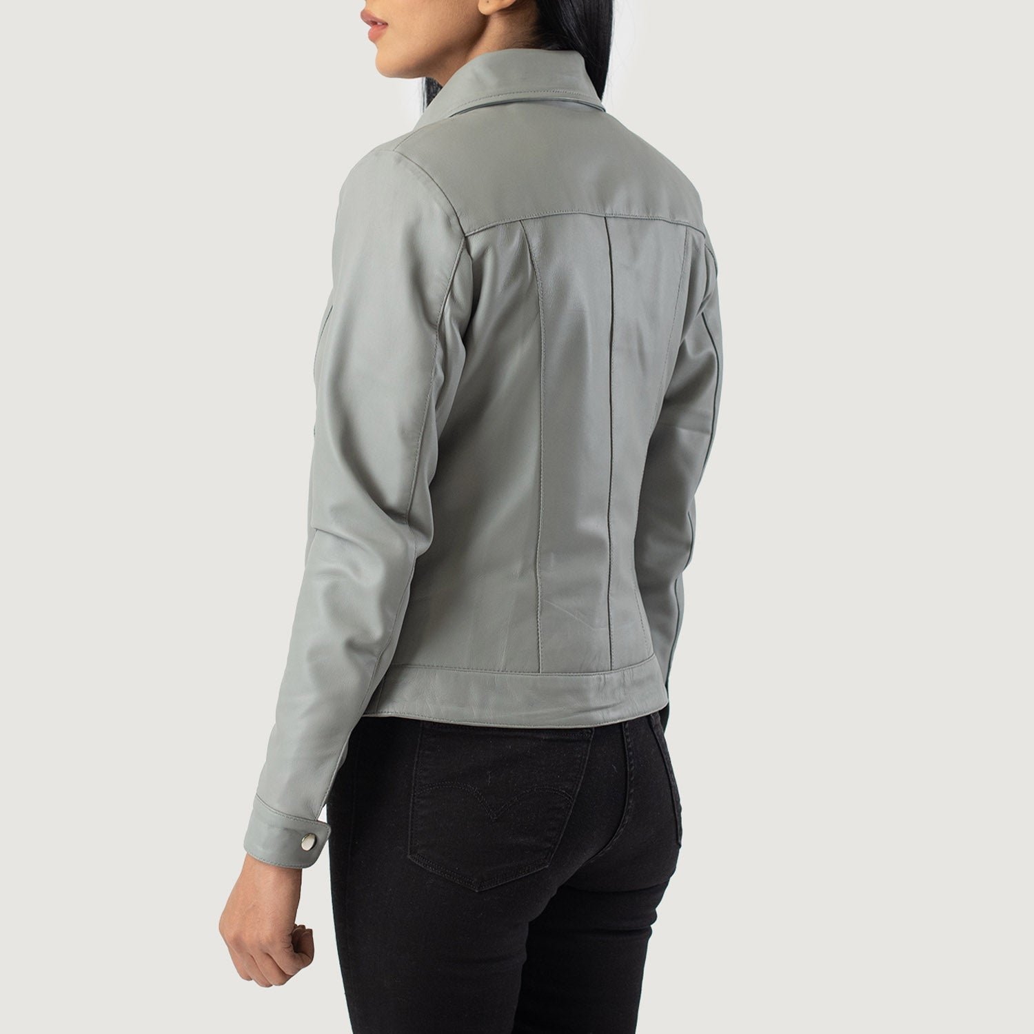 Vixen Grey Classic Collar Leather Jacket - Image 5