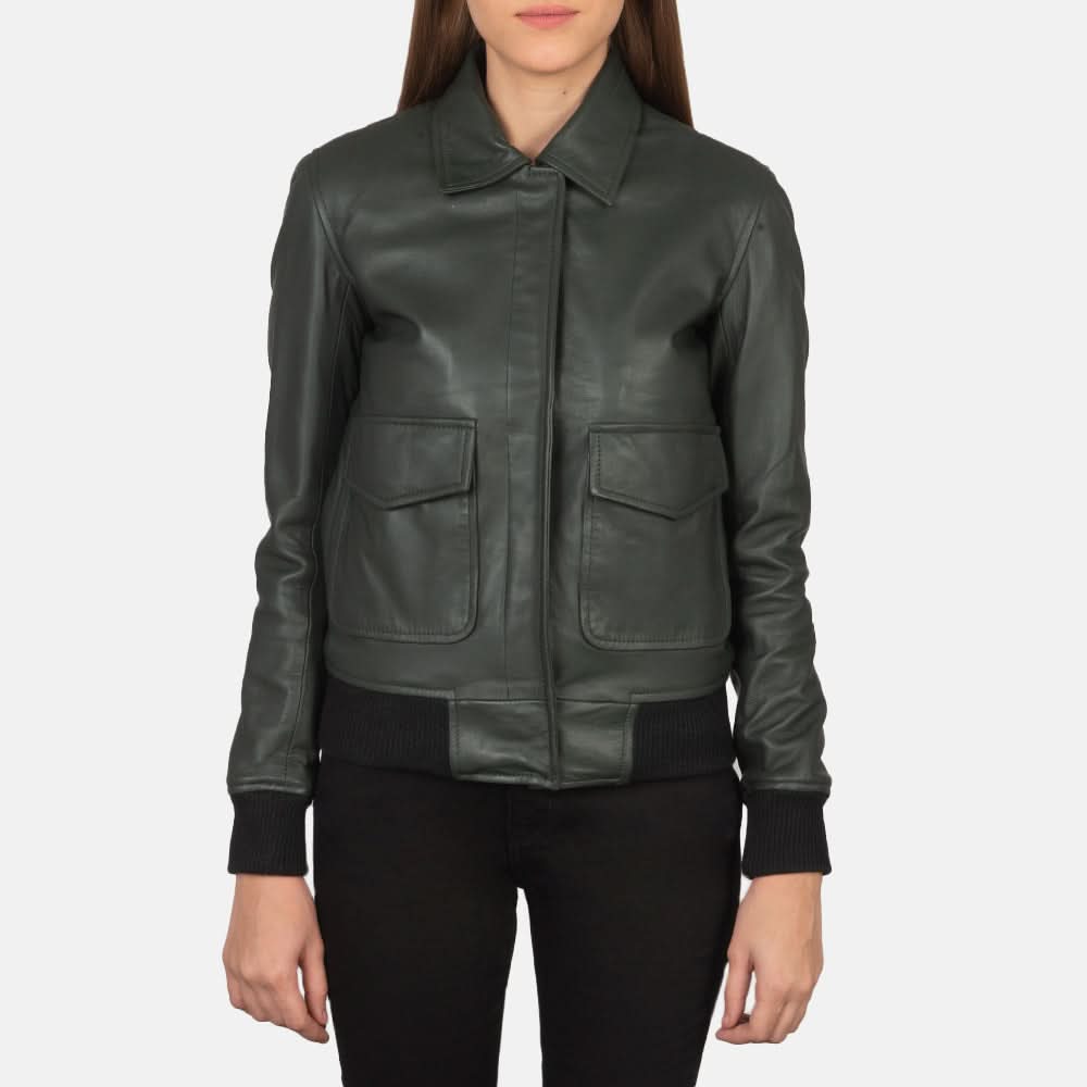 Westa A-2 Green Leather Bomber Jacket - Leather Clan