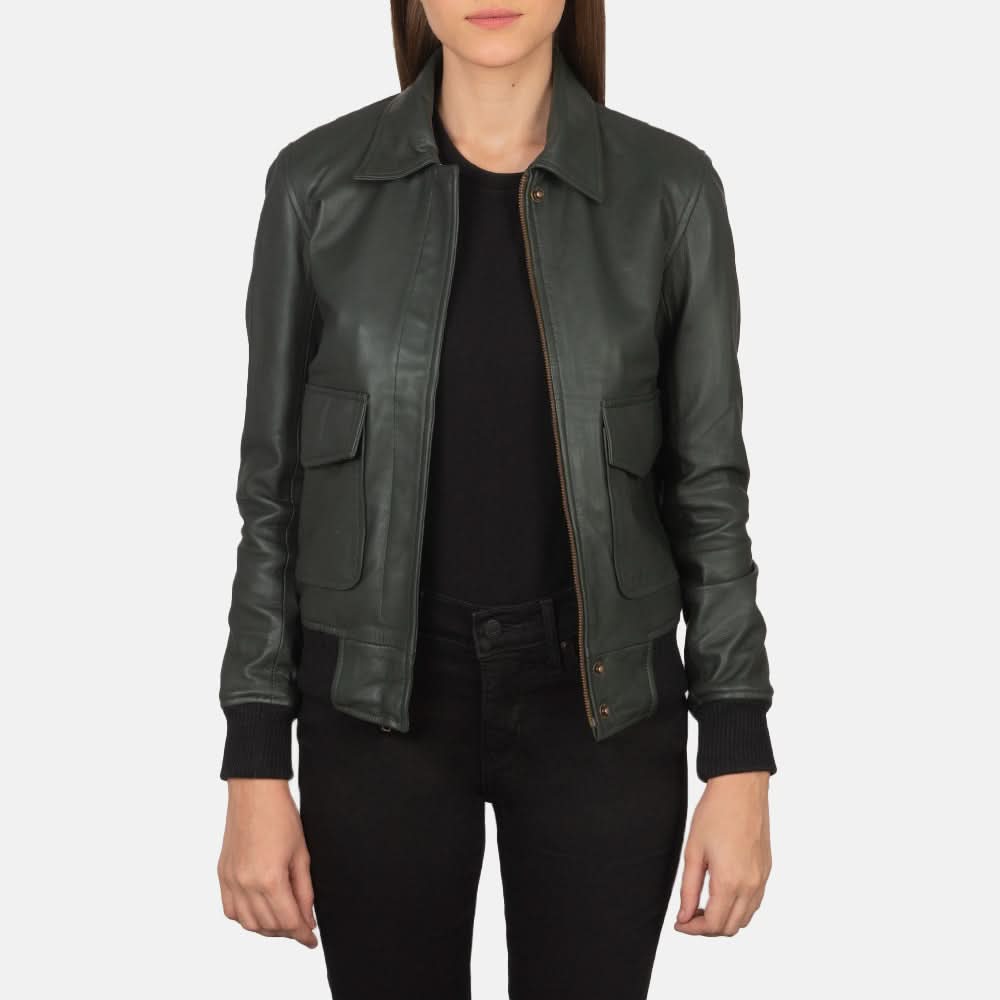 Westa A-2 Green Leather Bomber Jacket - Leather Clan
