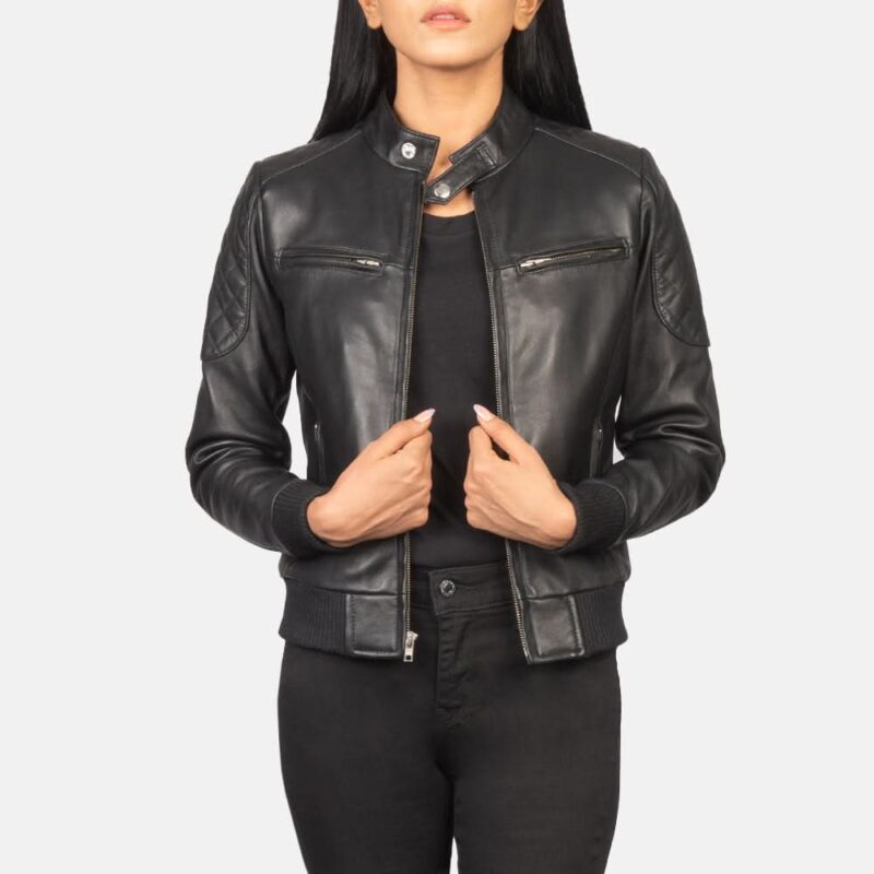 Zenna Black Leather Bomber Jacket - Leather Clan