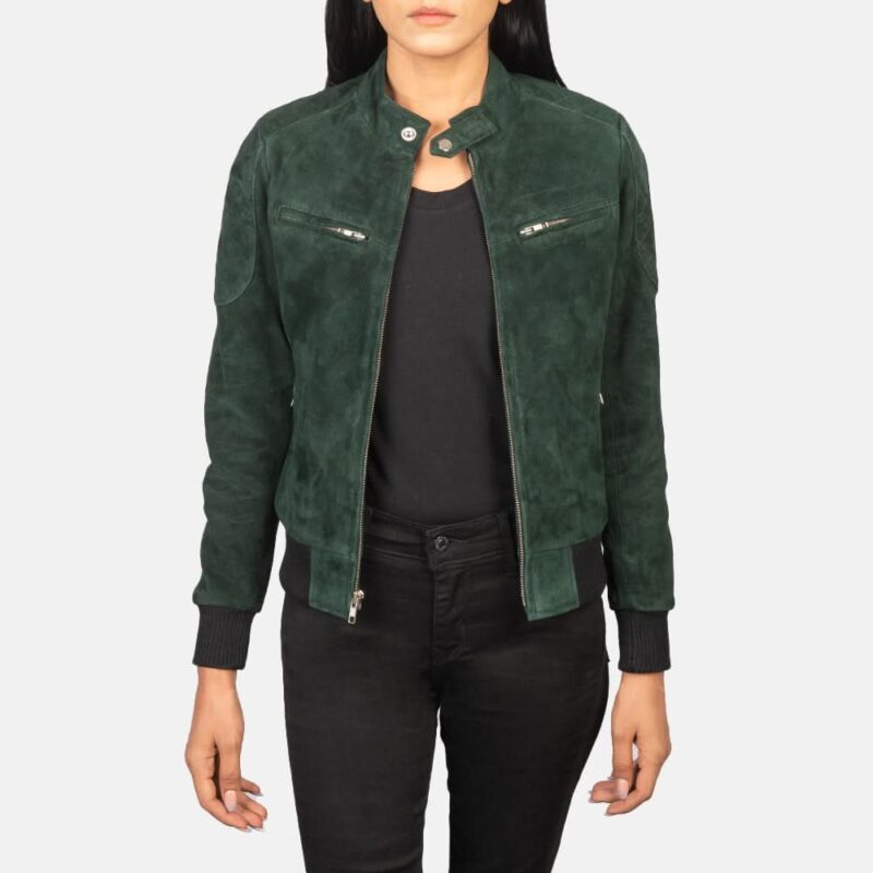 Zenna Green Suede Bomber Jacket - Leather Clan