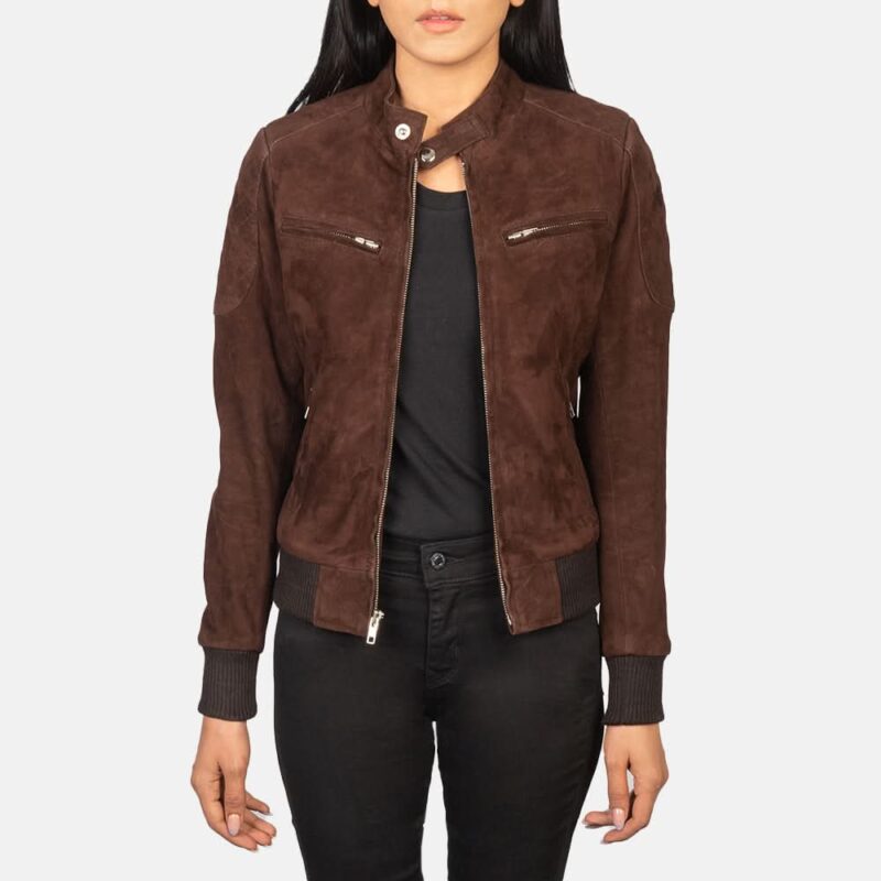 Zenna Mocha Suede Bomber Jacket - Leather Clan