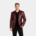 YKK Zippers Burgundy Lambskin Leather Blazer