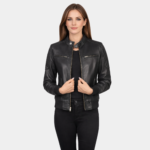 Zenna Black Leather Bomber Jacket - Leather Clan
