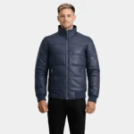 Lucas Blue Leather Puffer Bomber Jacket
