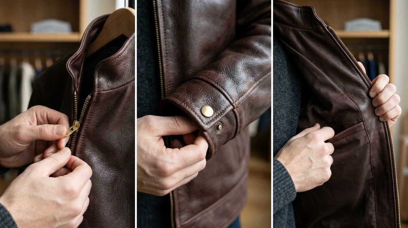 a person Identifying a High Quality Leather Jacket