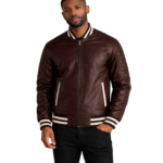 Men's Maroon Leather Varsity Jacket - Viggo