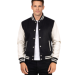Men's Black & White Hybrid Varsity Jacket - Aksel