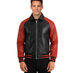 Men's Black & Red Leather Varsity Jacket - Eirik