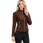 Women's Quilted Mocha Suede Biker Jacket ? Saga