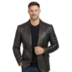 Men's Rub-Off Brown Lambskin Leather Blazer - Sture