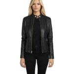 Women's Black Leather Biker Jacket - Thora