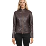 Women's Maroon Leather Biker Jacket - Sigrid