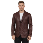 Men's Maroon Quilted Sheepskin Leather Blazer - Ulf