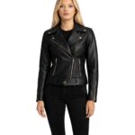 Women's Black Leather Biker Jacket - Helga