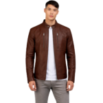 Men's Spanish Brown Leather Biker Jacket - Storm