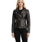 Women's Distressed Brown Leather Biker Jacket - Helga