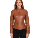 Women's Classic Brown Motorcycle Leather Jacket - Elva