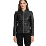 Women's Black Leather Biker Jacket - Lova