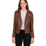 Women's Brown Leather Biker Jacket - Greta
