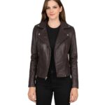 Women's Maroon Leather Biker Jacket - Greta