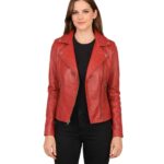 Women's Red Leather Biker Jacket - Greta