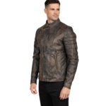Men's Distressed Brown Leather Biker Jacket - Emil