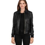 Women's Black A-2 Leather Bomber Jacket - Elin