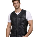 Men's V-Neck Motorcycle Leather Biker Vest - Kolbein