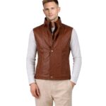 Men's Waxed Brown Leather Vest - Erlend