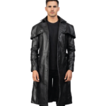 Men's Black Leather Duster Coat - Trond