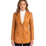 Women's Tan Brown Leather Blazer ? Maja