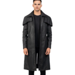 Men's Distressed Black Leather Duster Coat - Hroar